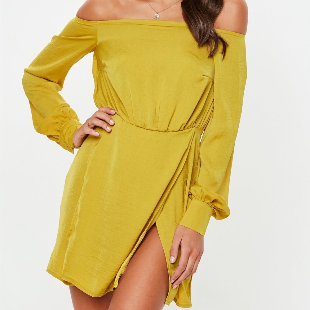 Missguided “Yellow Bardot Mini Dress”